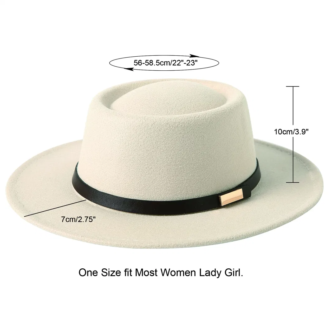 Women Vintage Wide Brim Warm Wool Fedora Hat Belt Panama Hat