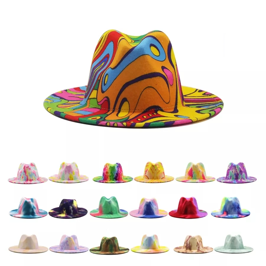 Tie Dye Halloween Unisex Wide Brim Winter Four Season Two Tone Felt Style 6 Bucket Hat