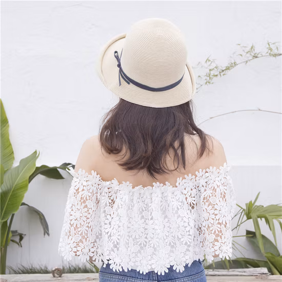 2022 moda estiva trendy bordo sfilacciato di alta qualità rafia cappello da secchio di paglia vacanza viaggio cappello da sole per le donne signora