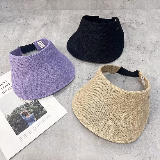 Cappello da spiaggia estivo con visiera in rafia da donna, ripiegabile, a tesa larga, in paglia, ripiegabile